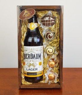 Cerveja Bierbaum Lager c/ bombons sortidos 110g Caixa Madeira Treze Tílias