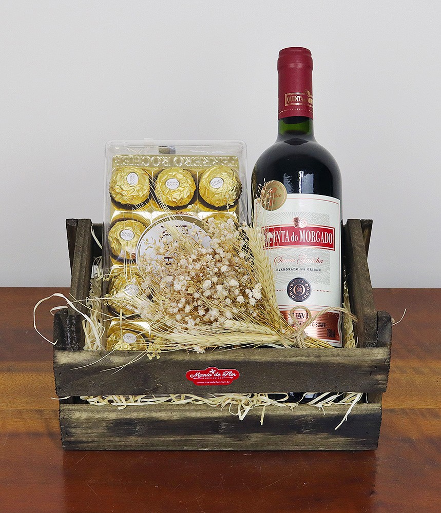 Cesta de Vinho e chocolate - Companhia Boa a Sua