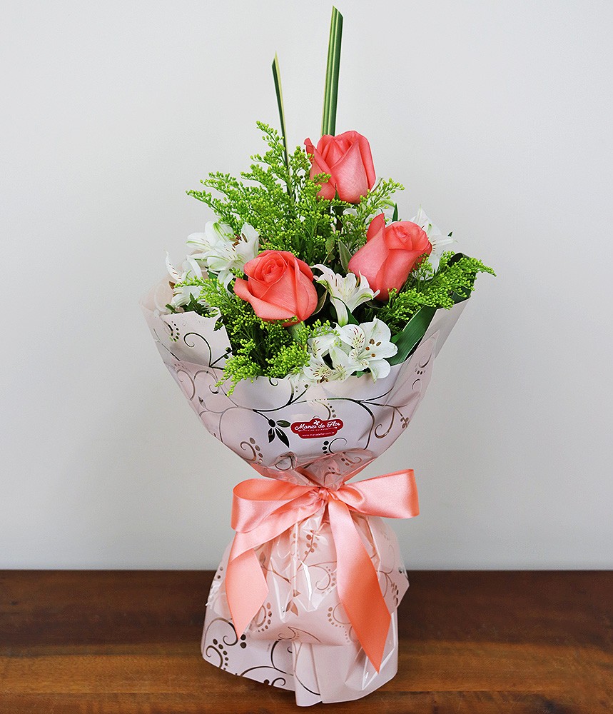 Mini buquê de Rosas - Pra Te Ver Sorrir Salmão